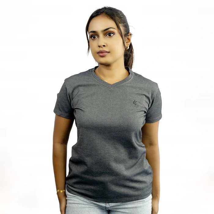 Signature Womens Cotton V Neck Ice Gray T Shirt